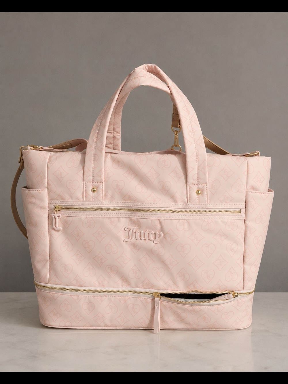 Juicy Couture Light Pink • Large Travel Bag • Quilted Tote with Gold Hardware